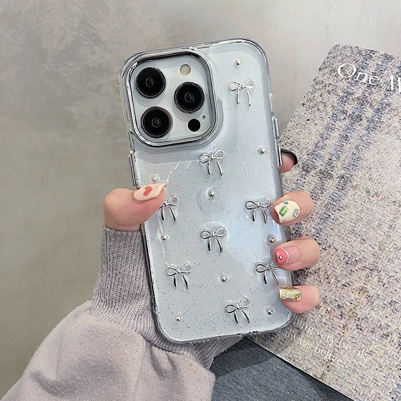 iPhoneケース おしゃれ リボン ホワイト スマホケース