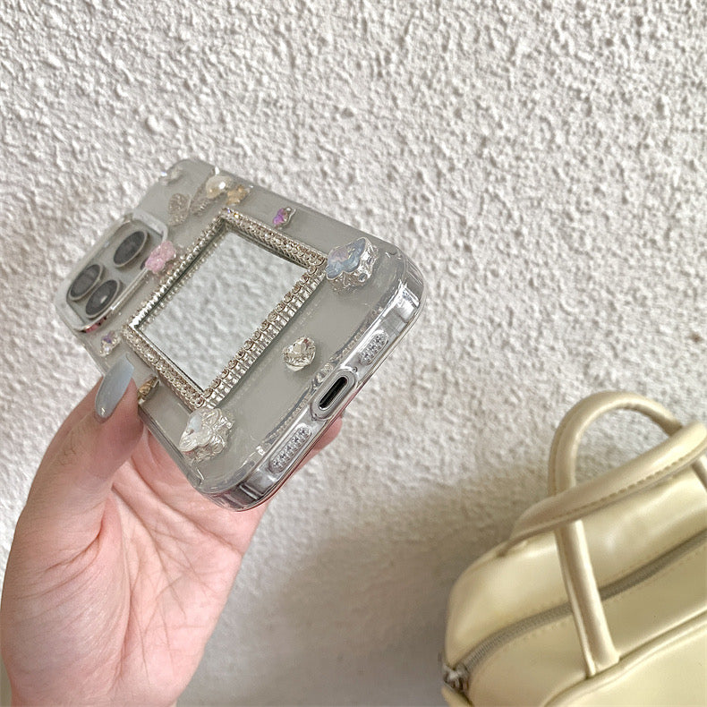 iPhoneケース おしゃれ 立体 蝶々 ミラー付き スマホケース