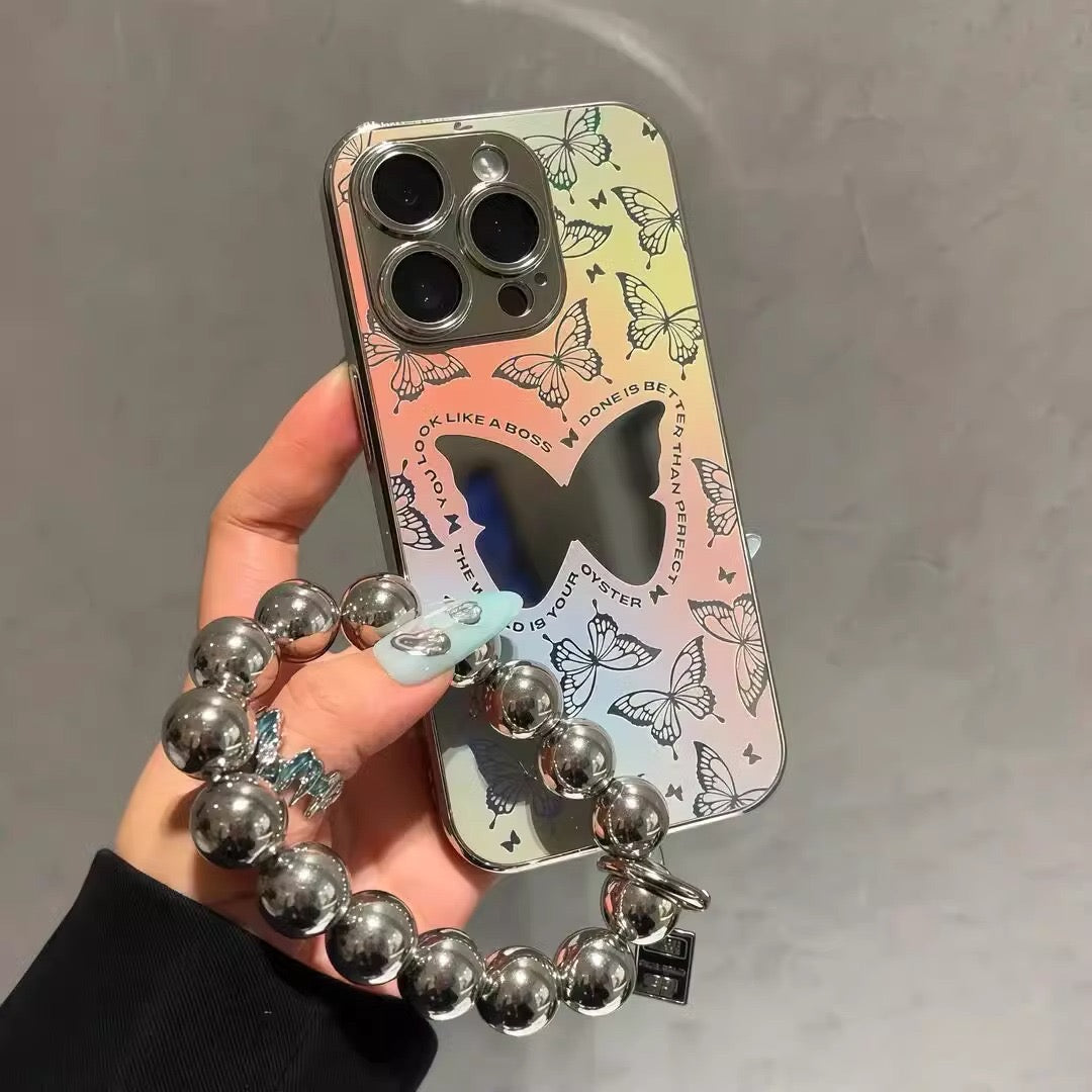 iPhoneケース おしゃれ カラフル 蝶々 ミラー付き スマホケース