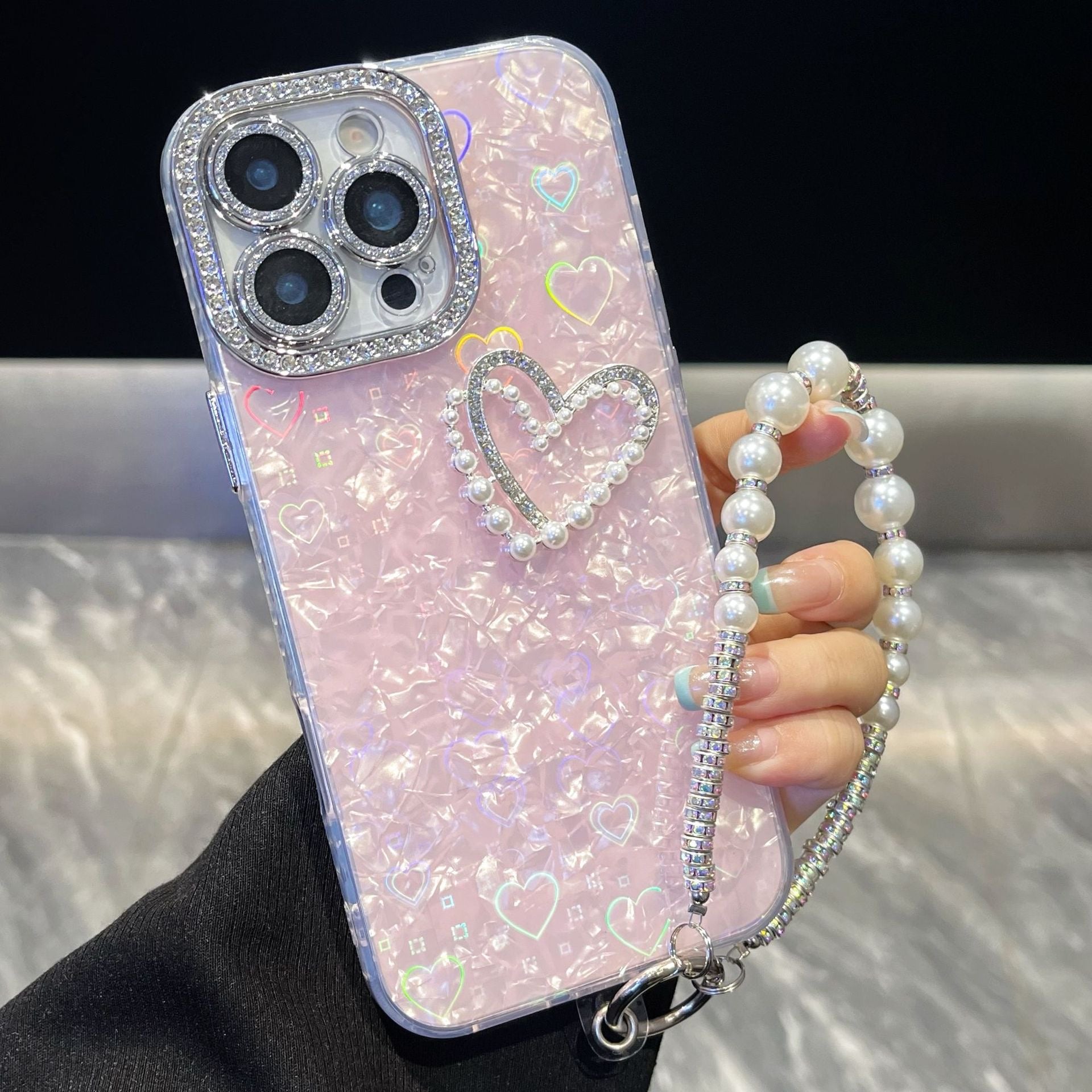 iPhoneケース おしゃれ ハート キラキラ カメラ保護付き スマホケース