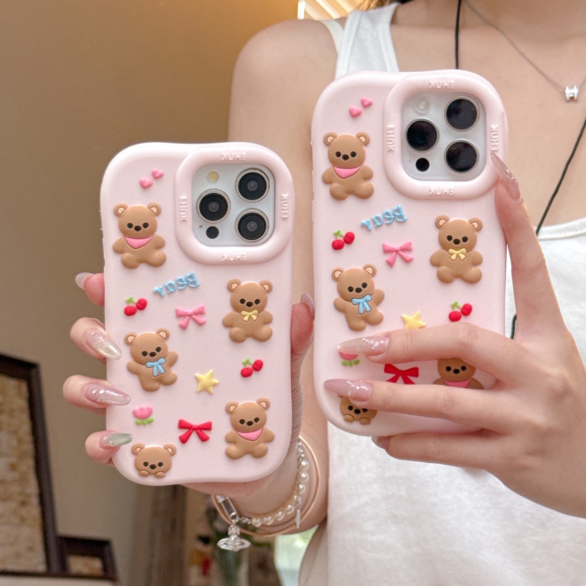 iPhoneケース かわいい 小熊 ピンク スマホケース