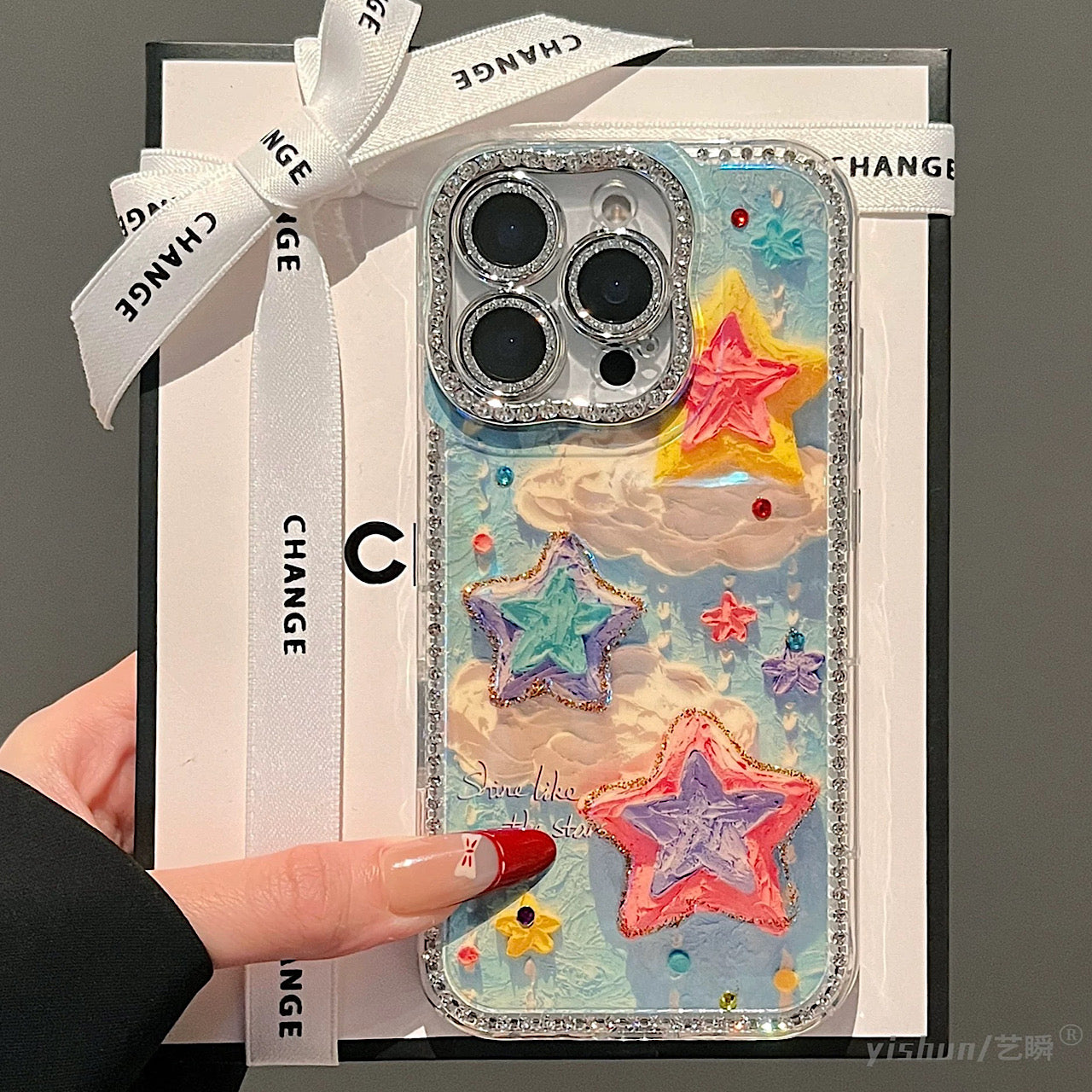 iPhoneケース ポップ 可愛い レインボースター 雲柄 スマホケース