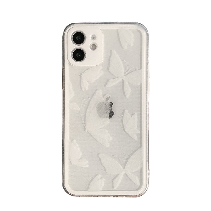 iPhoneケース バタフライ 透明感ホワイト おしゃれ デザインクリア