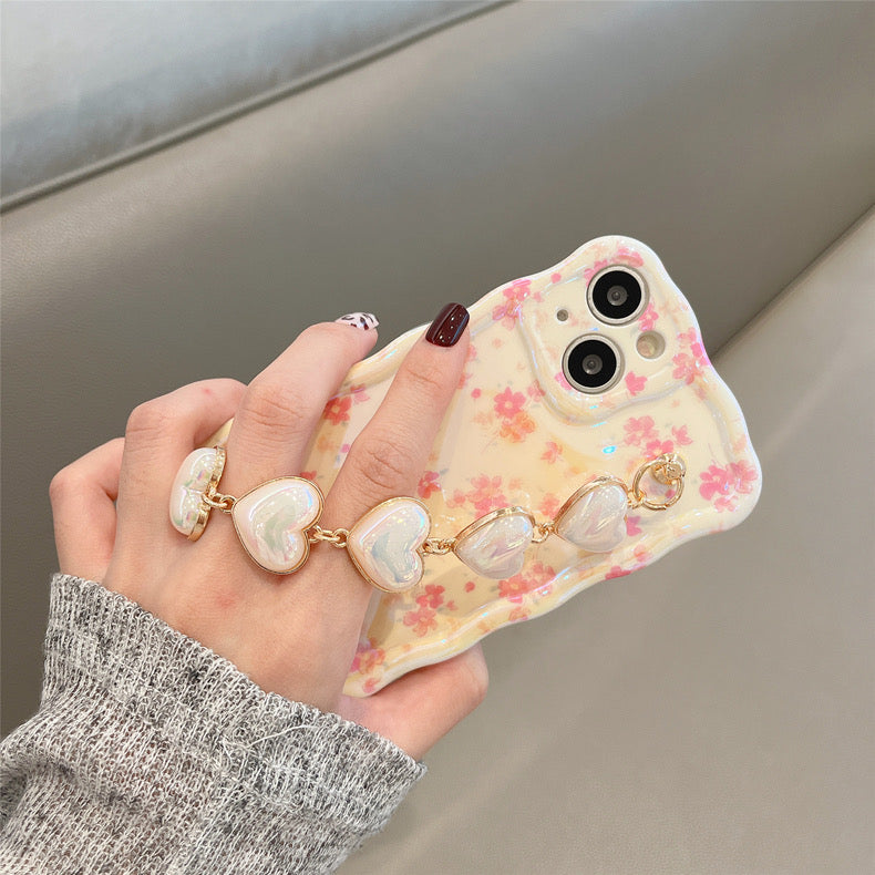 iPhoneケース かわいい フラワー イエロー 持ち手付き スマホケース
