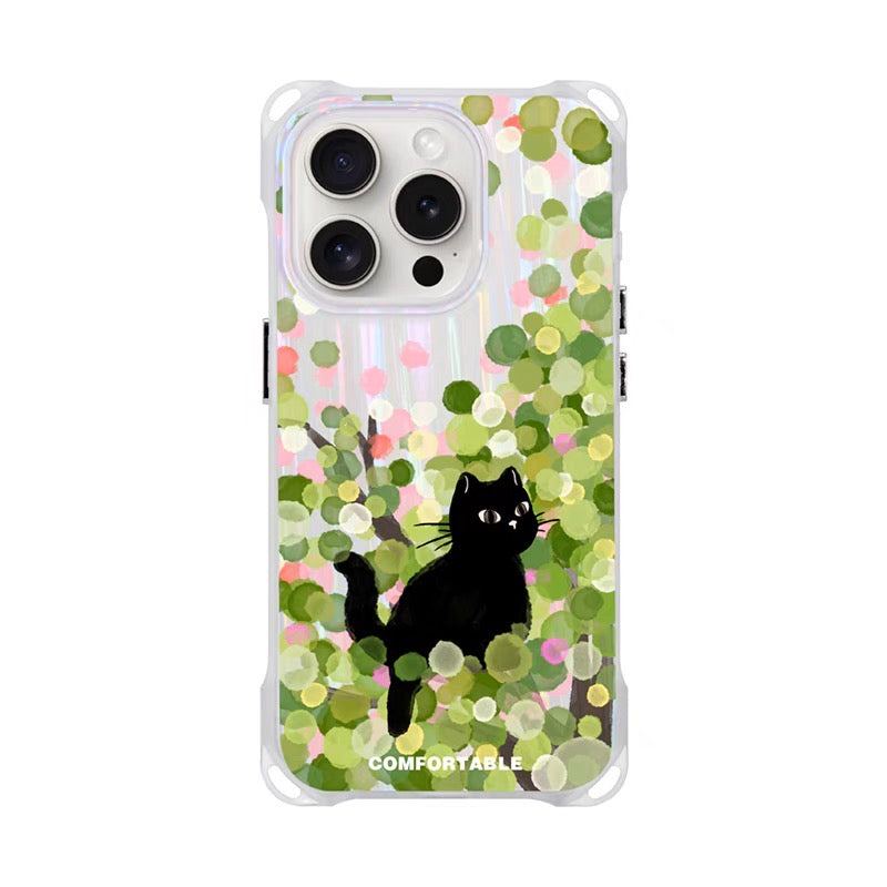 iPhoneケース かわいい 頑丈 黒猫 ショルダー ストラップ スマホケース