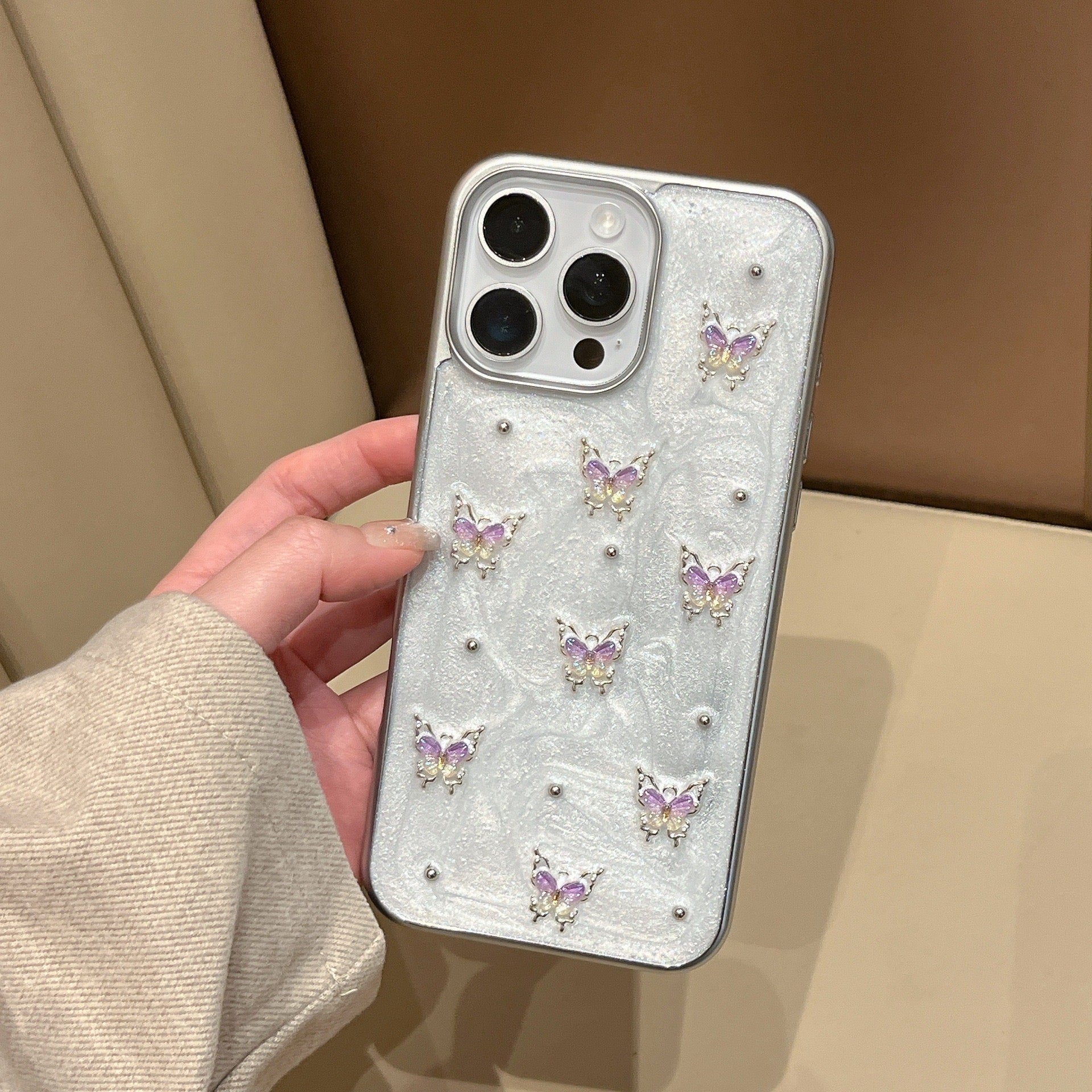 iPhoneケース 立体 蝶々 おしゃれ ホワイト スマホケース