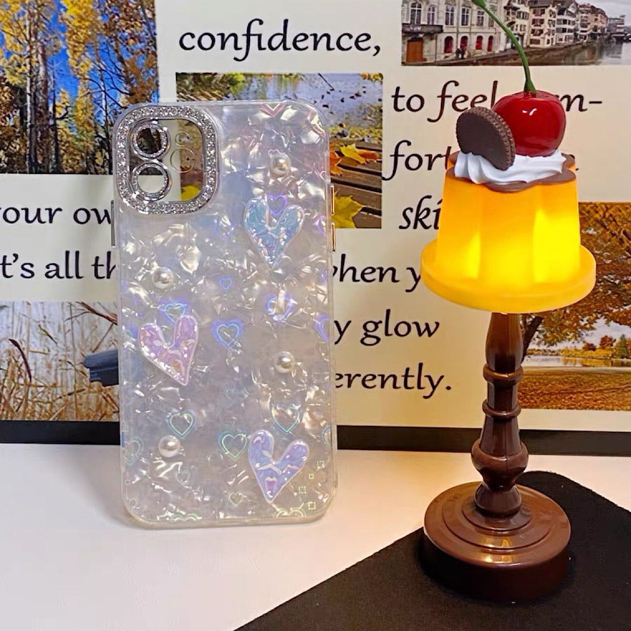 iPhoneケース おしゃれ ぷっくり ハート オーロラハート パール 透明感 うるうる ツヤ感 スマホケース