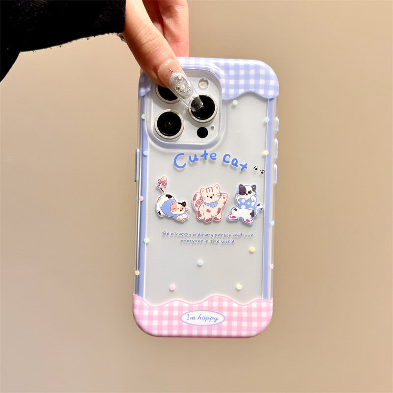 iPhoneケース かわいい 子猫 ブルー×ピンク スマホケース