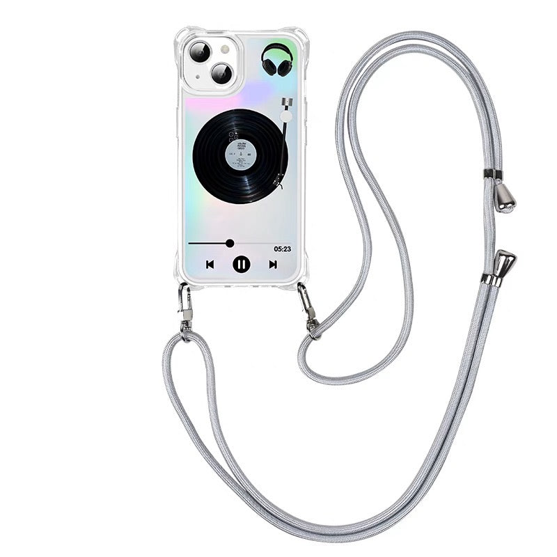 iPhoneケース 音楽 ヘッドホン おしゃれ ショルダー ストラップ スマホケース
