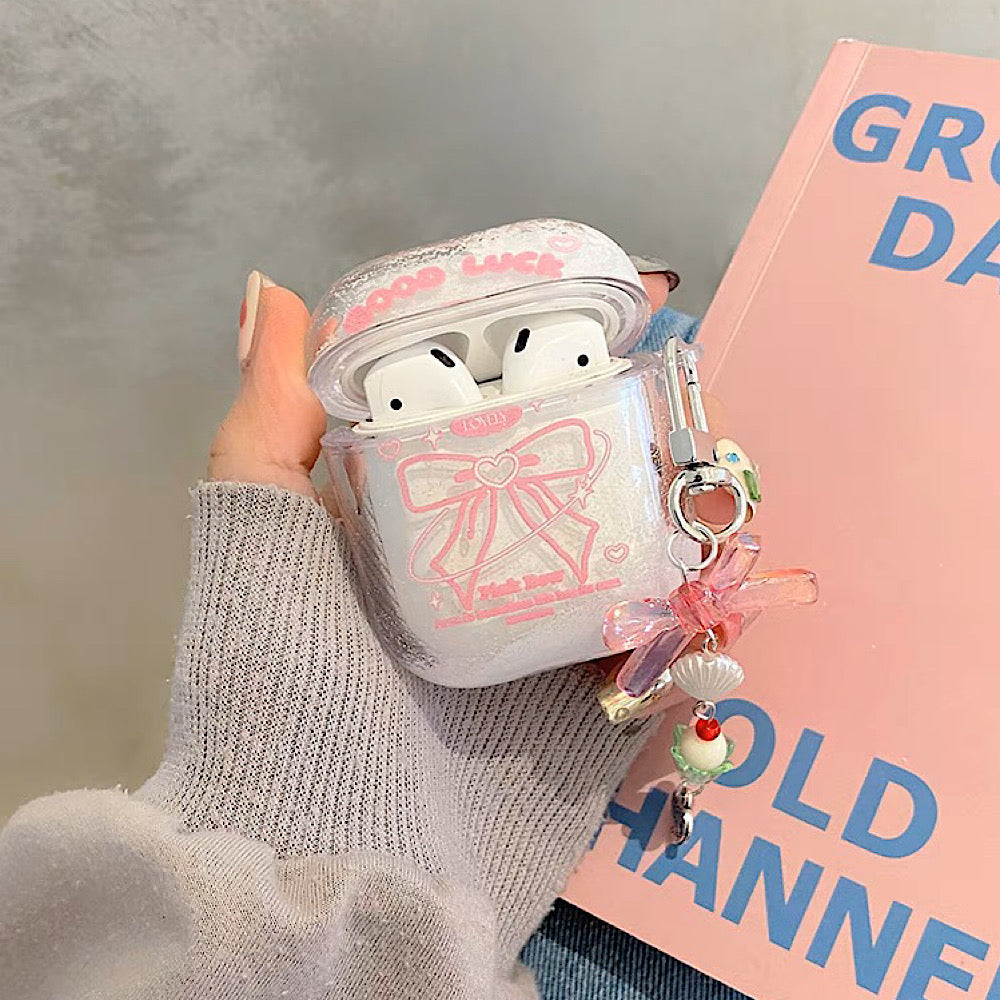 AirPodsケース ピンク リボン かわいい ホワイト AirPods proケース