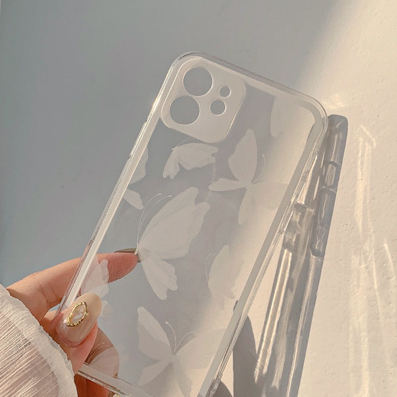 iPhoneケース バタフライ 透明感ホワイト おしゃれ デザインクリア