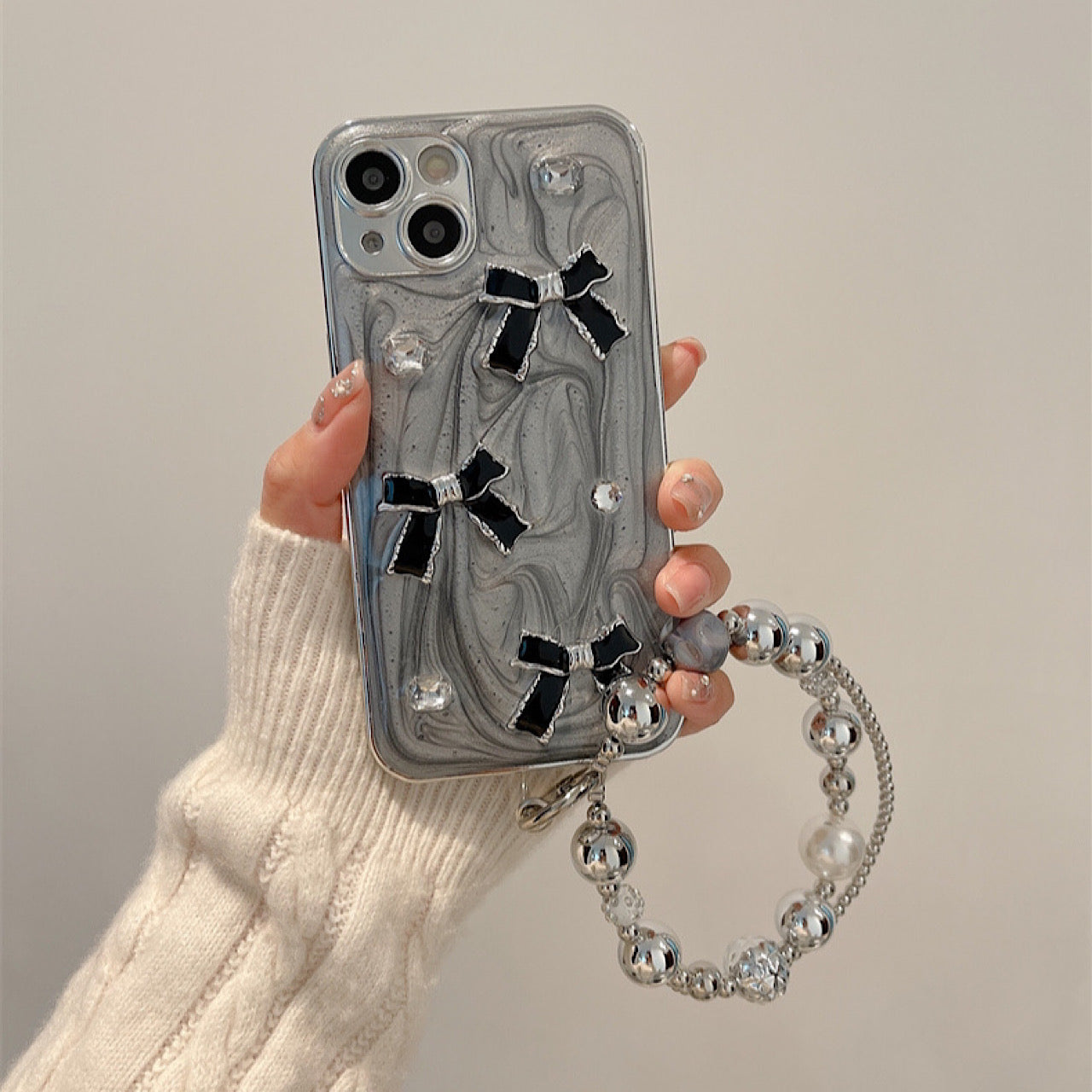 iPhoneケース おしゃれ 立体 ブラック リボン スマホケース