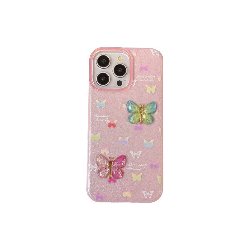 iPhoneケース おしゃれ カラフル 立体 蝶々 ピンク スマホケース