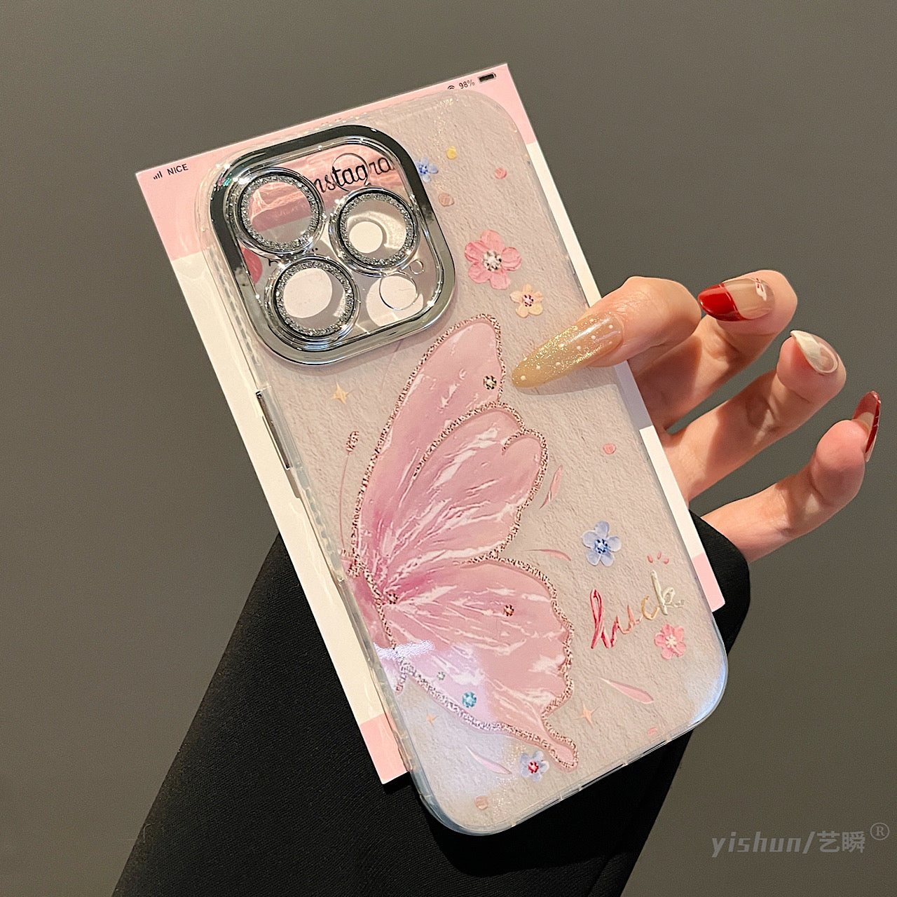 iPhoneケース おしゃれ ピンク 蝶々 スマホケース