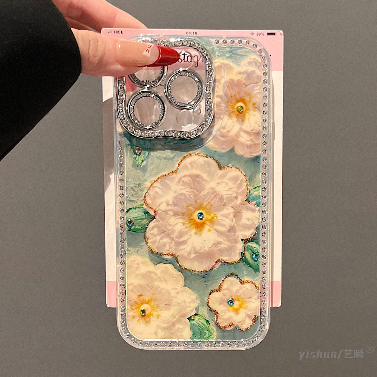 iPhoneケース おしゃれ キラキラ フラワー 高級感 スマホケース