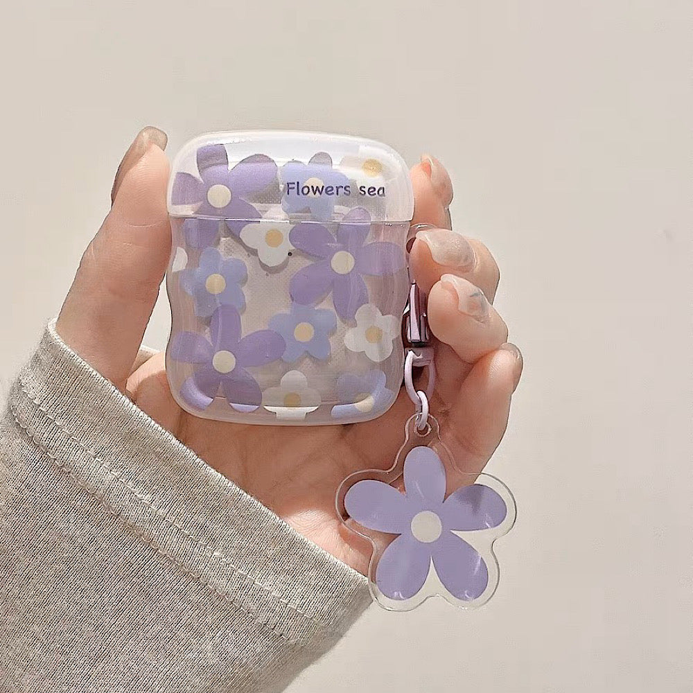 AirPodsケース かわいい パープル フラワー AirPods Proケース