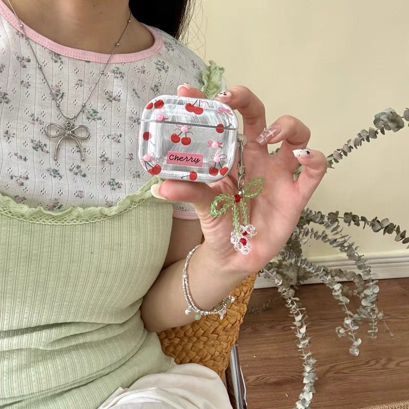 AirPodsケース 立体 チェリー シルバー AirPods Proケース