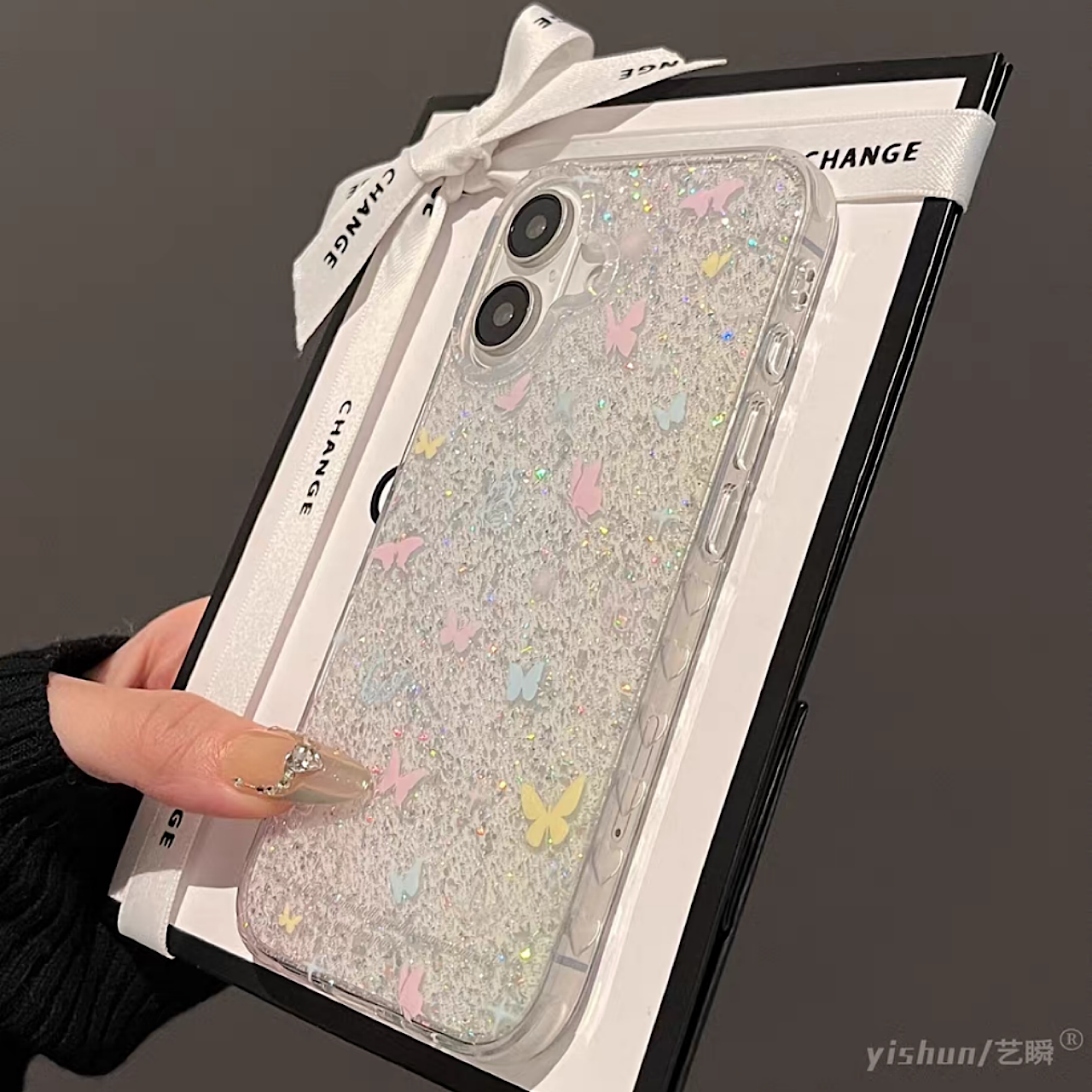 iPhoneケース カラフル 蝶々 キラキラ スマホケース
