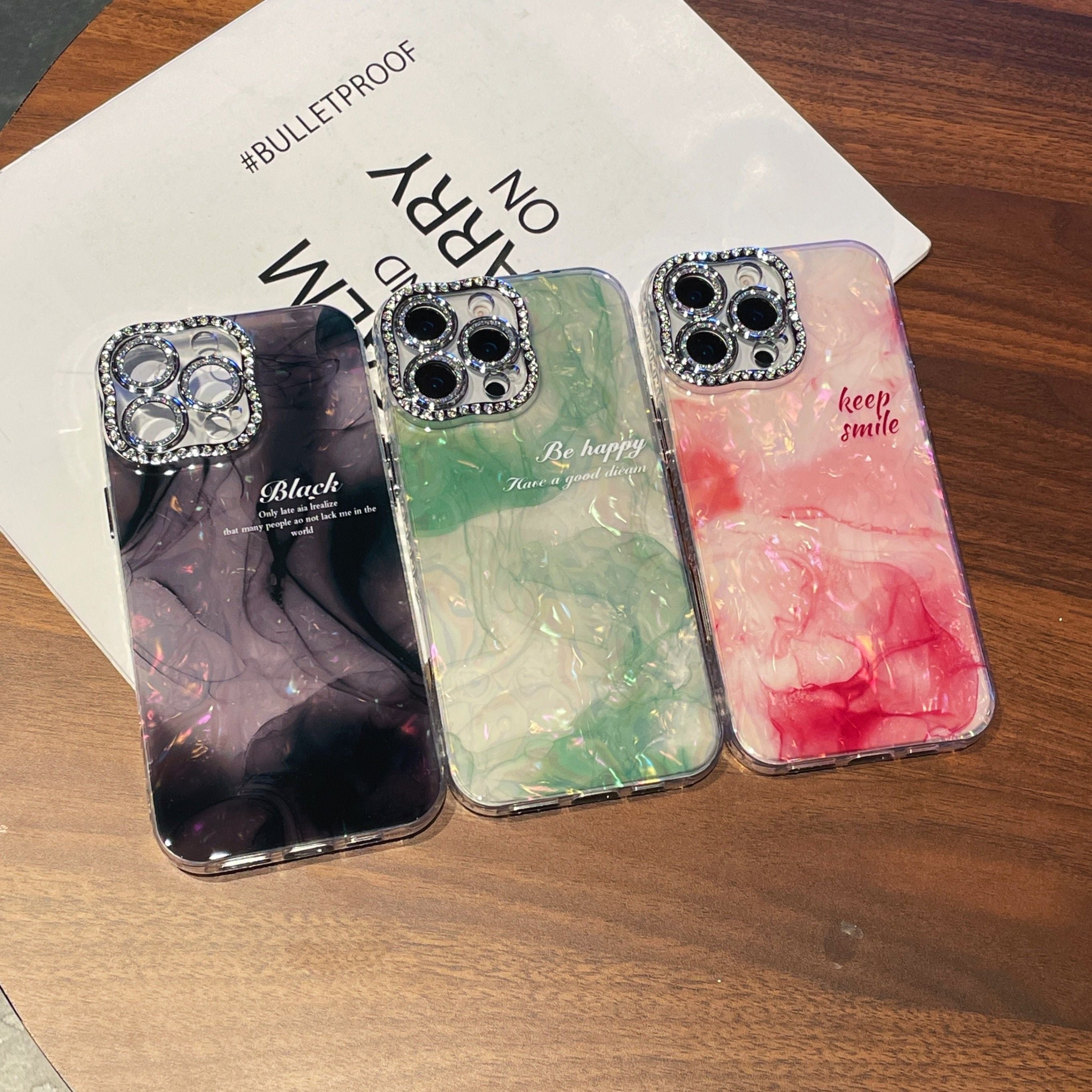 iPhoneケース 大理石風マーブル × メッセージロゴ スマホケース