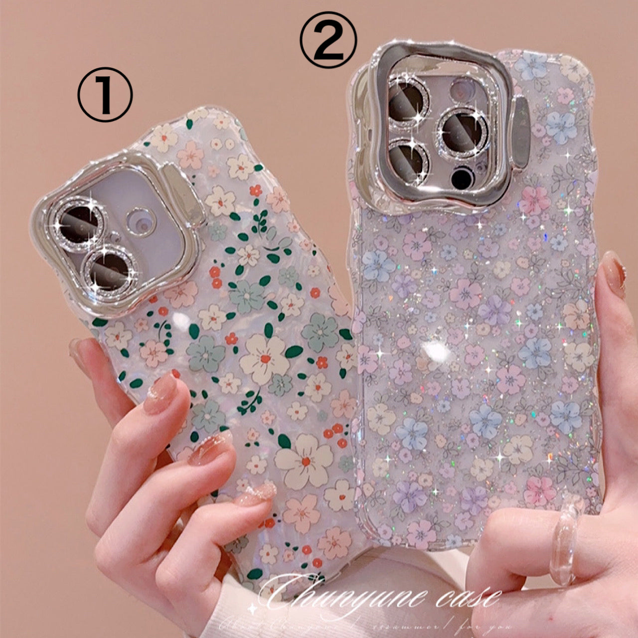 iPhoneケース キラキラ フラワー柄  スタンド付き スマホケース