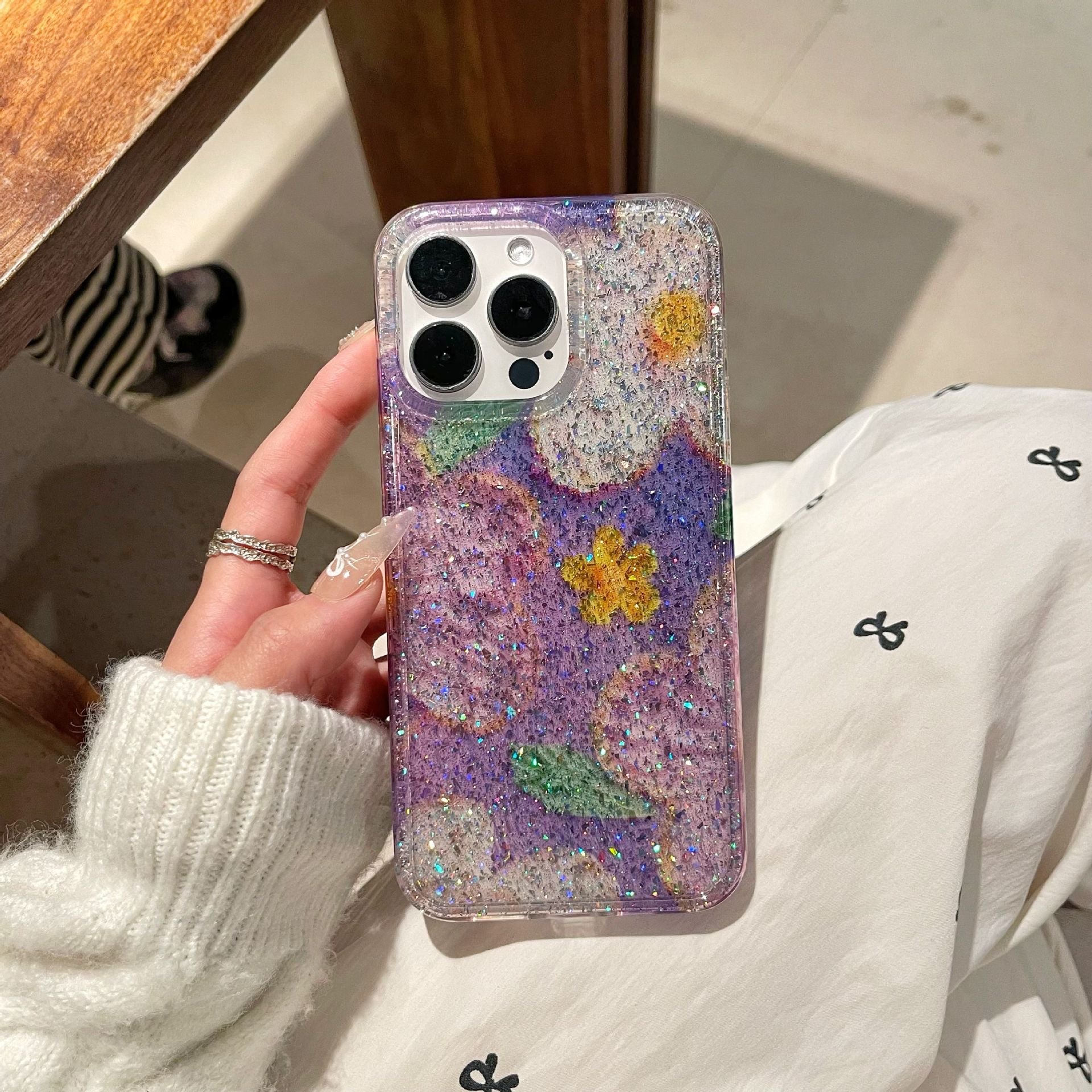 iPhoneケース かわいい お花柄 キラキラ ブルー ピンク　スマホケース