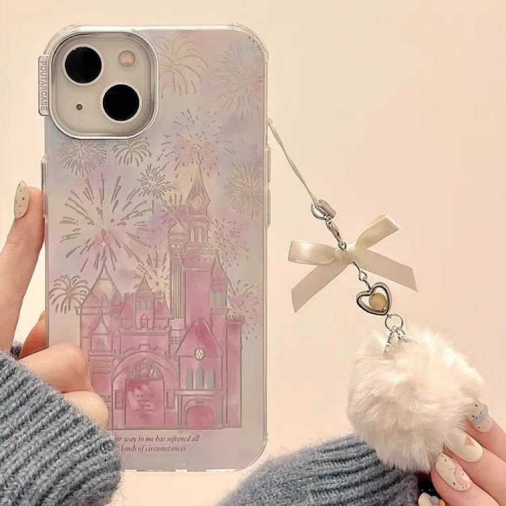 iPhoneケース おしゃれ ピンク 城 スマホケース