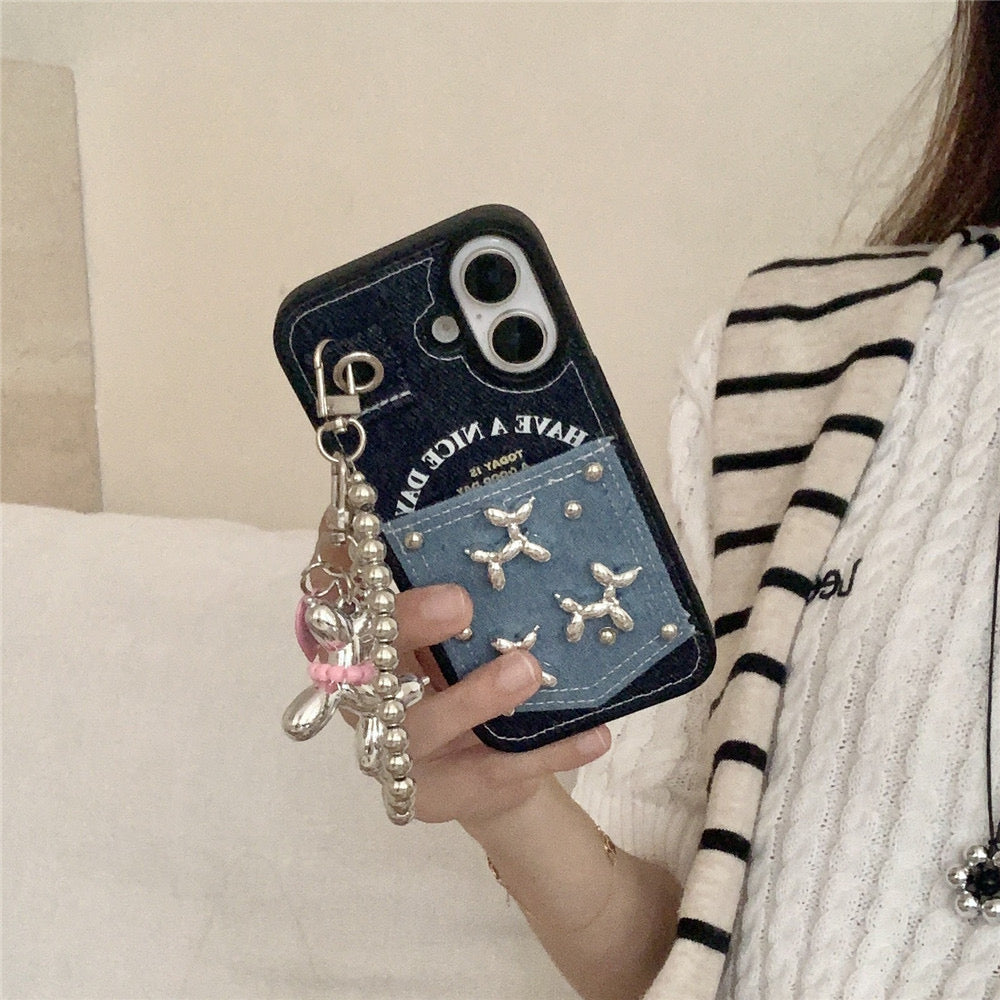 iPhoneケース かわいい 立体 子犬 ストラップ付き スマホケース