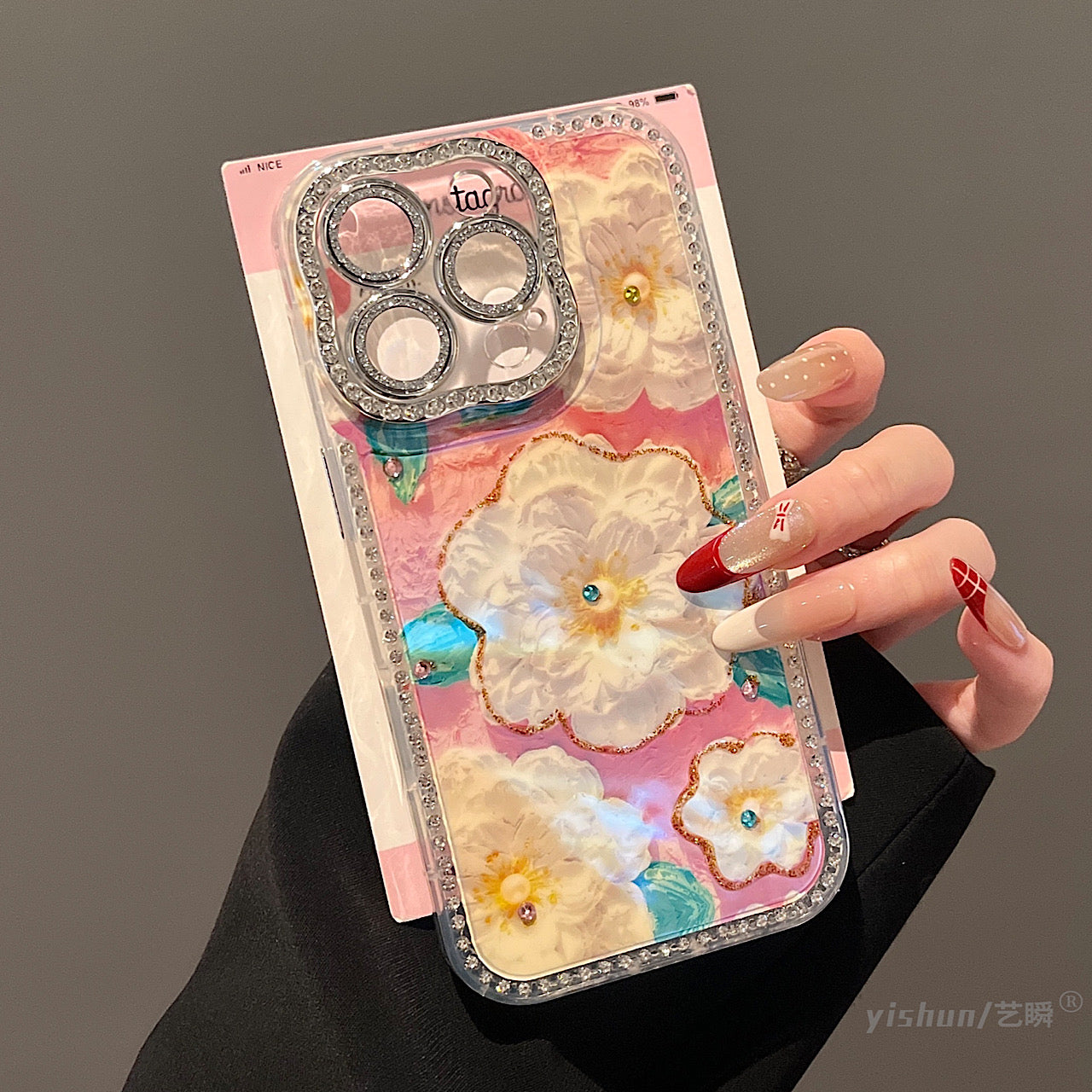 iPhoneケース おしゃれ キラキラ フラワー 高級感 スマホケース