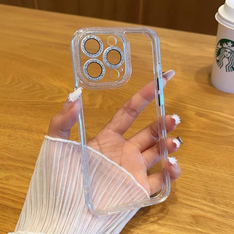 iPhoneケース キラキラ カメラ保護付き シンプル 透明 クリア スマホケース