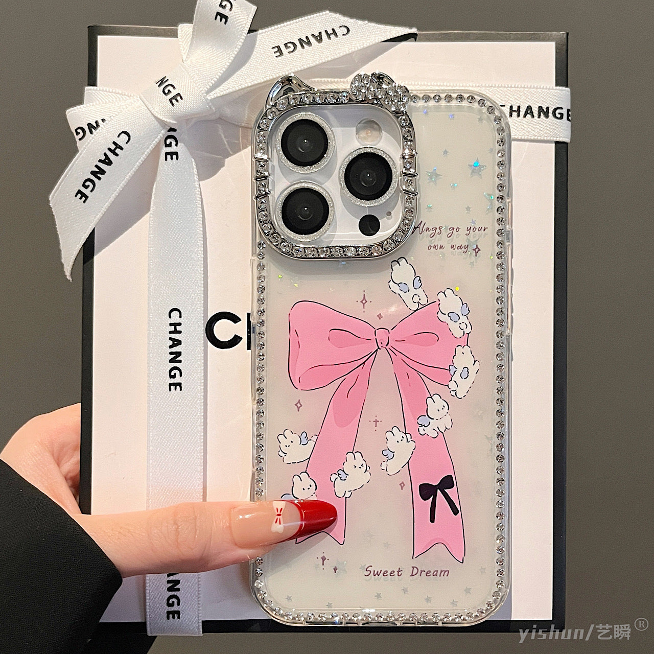 iPhoneケース かわいい うさぎ リボン 透明 クリア スマホケース