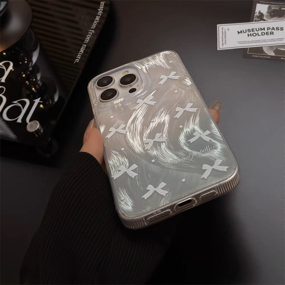 iPhoneケース ホワイト リボン おしゃれ ホワイト×ブルー スマホケース