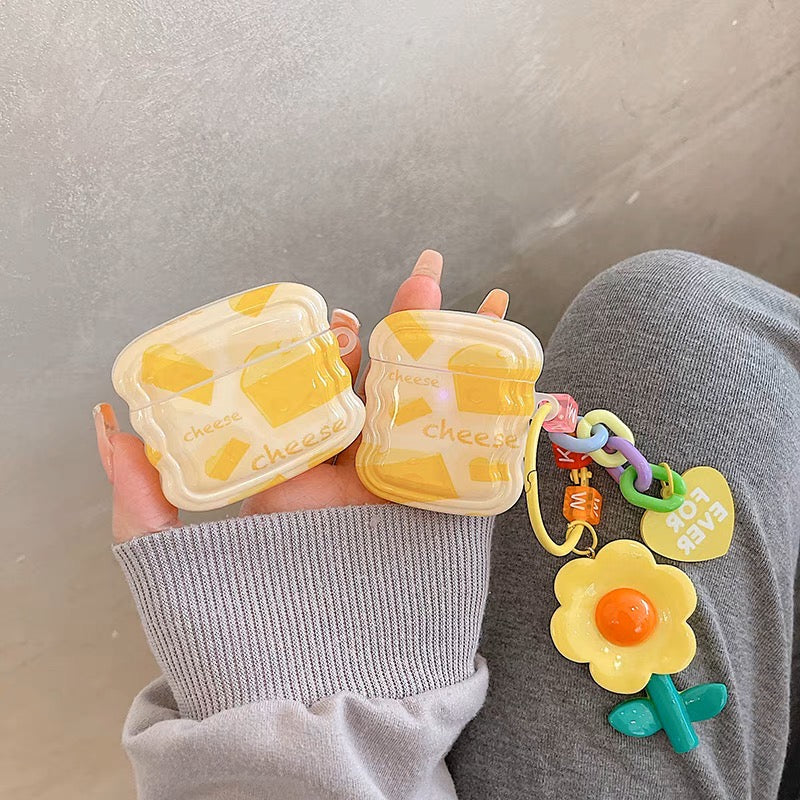 Airpodsケース イエロー フラワー かわいい ストラップ付き AirPods proケース