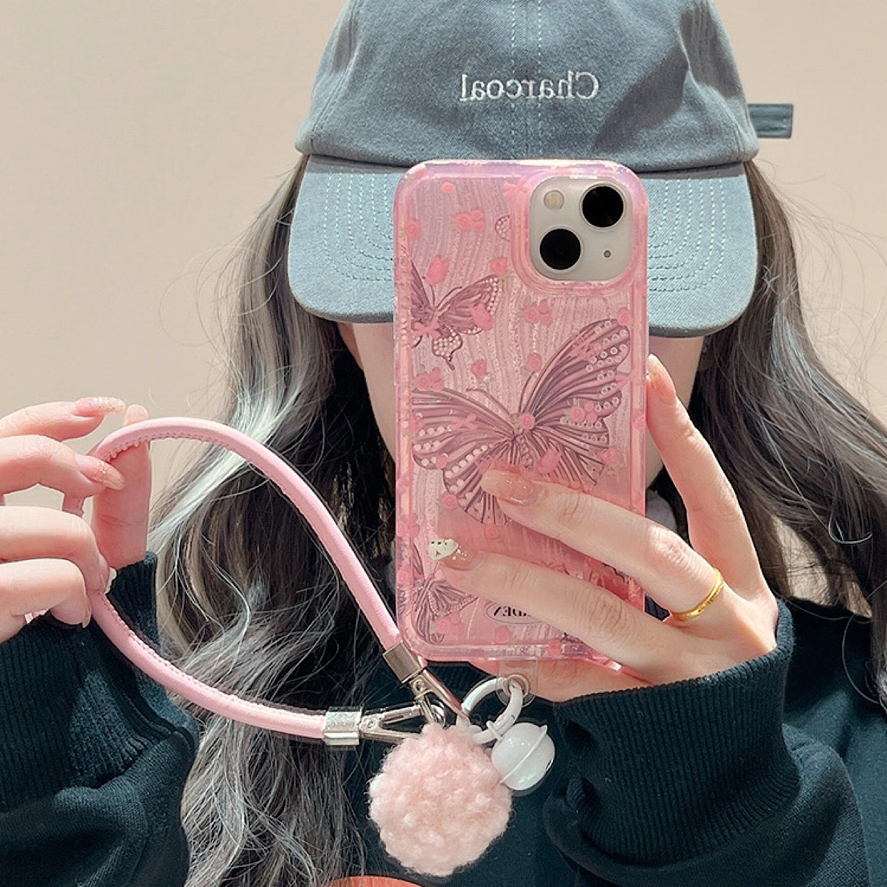 iPhoneケース おしゃれ キラキラ 蝶々 ピンク スマホケース