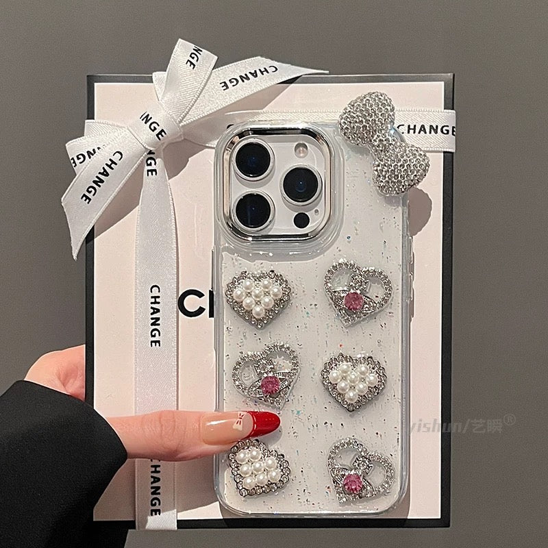 iPhoneケース かわいい 立体 ハート キラキラ 透明 クリア スマホケース