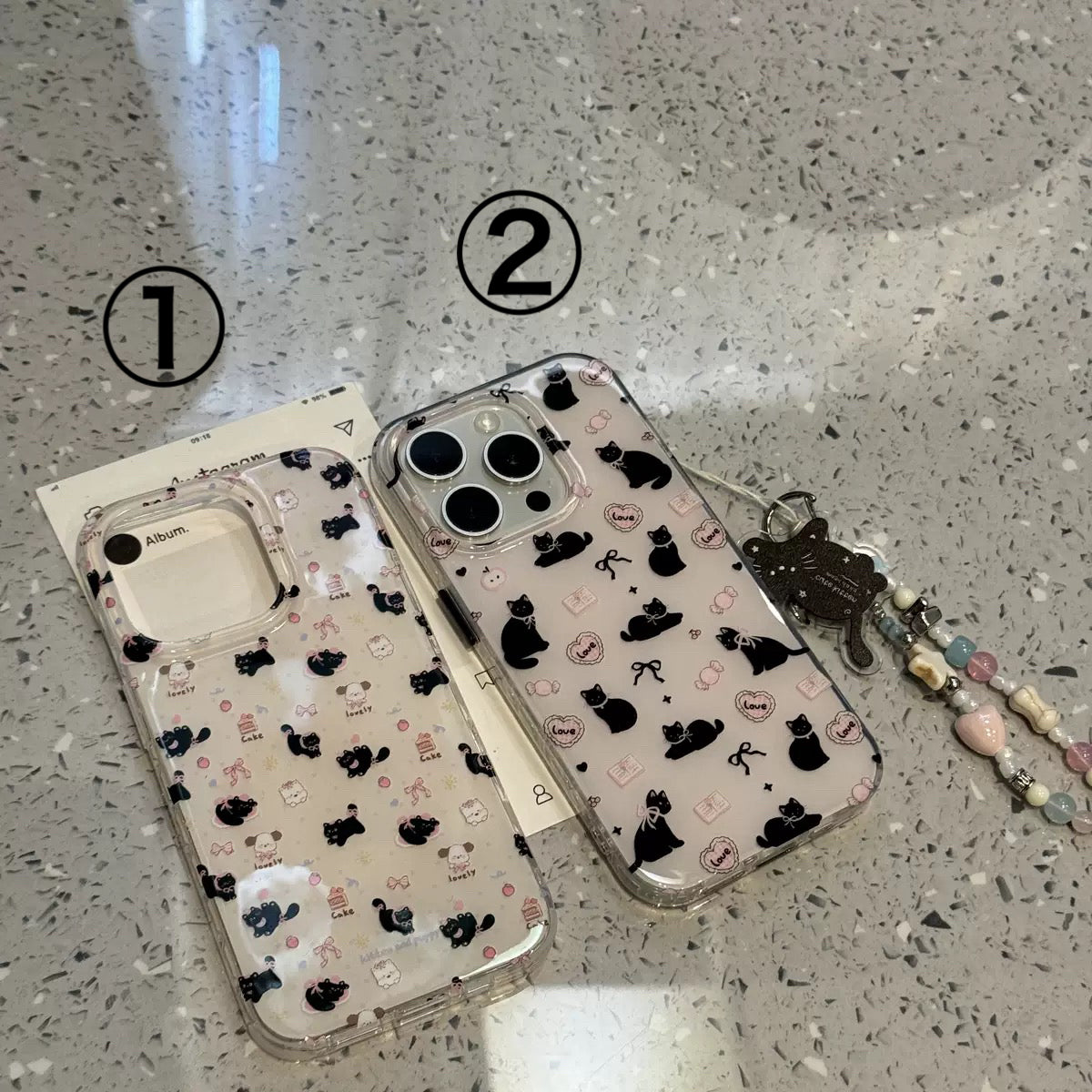 iPhoneケース かわいい 黒猫 ホワイト スマホケース
