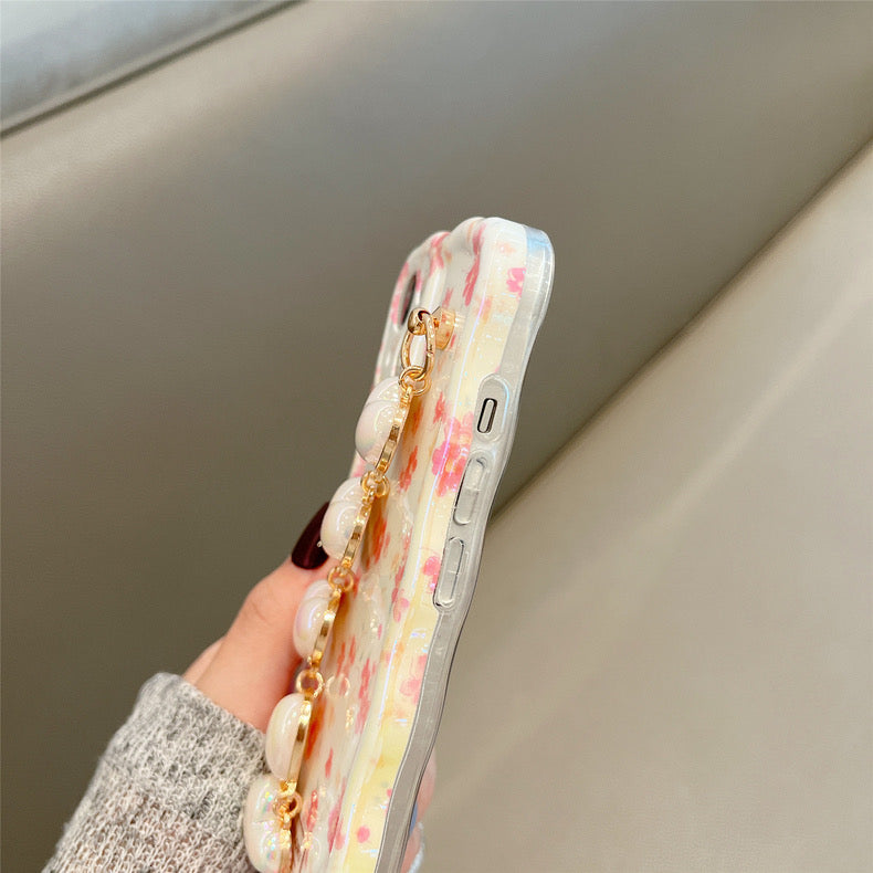 iPhoneケース かわいい フラワー イエロー 持ち手付き スマホケース
