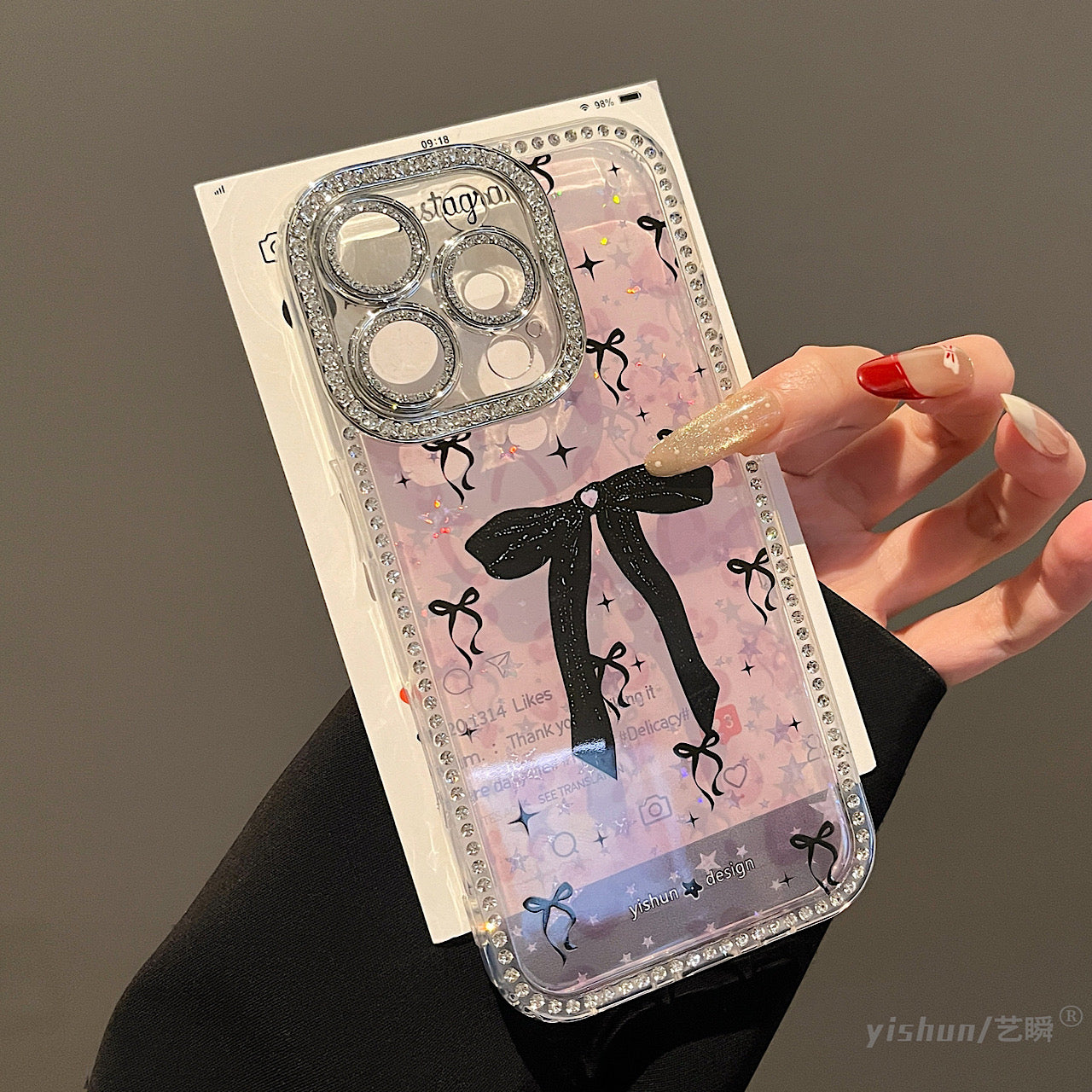 iPhoneケース おしゃれ リボン ピンク 半透明 クリア スマホケース