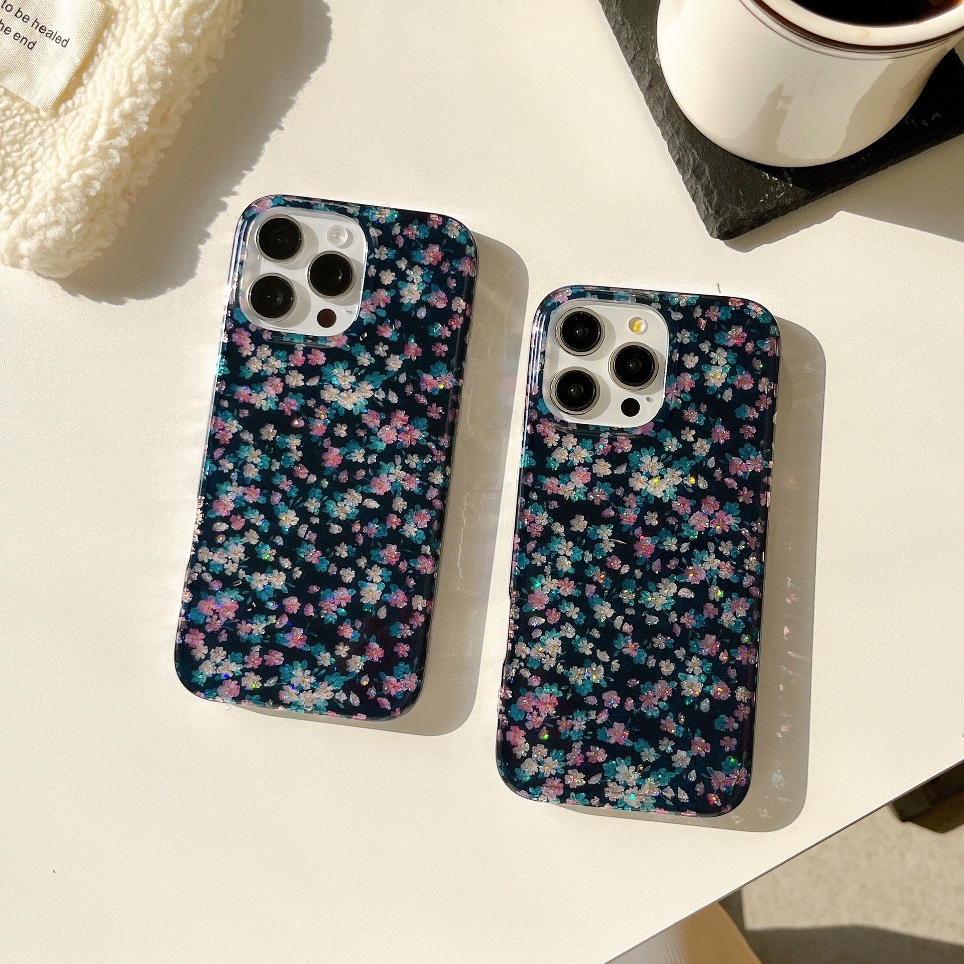 iPhoneケース おしゃれ キラキラ フラワー ブラック スマホケース