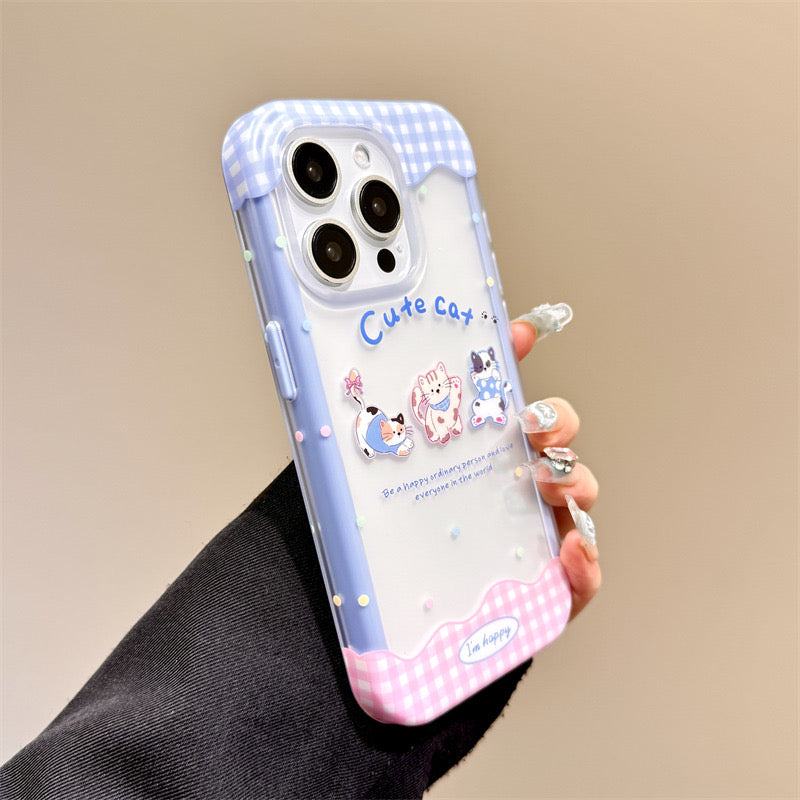 iPhoneケース かわいい 子猫 ブルー×ピンク スマホケース