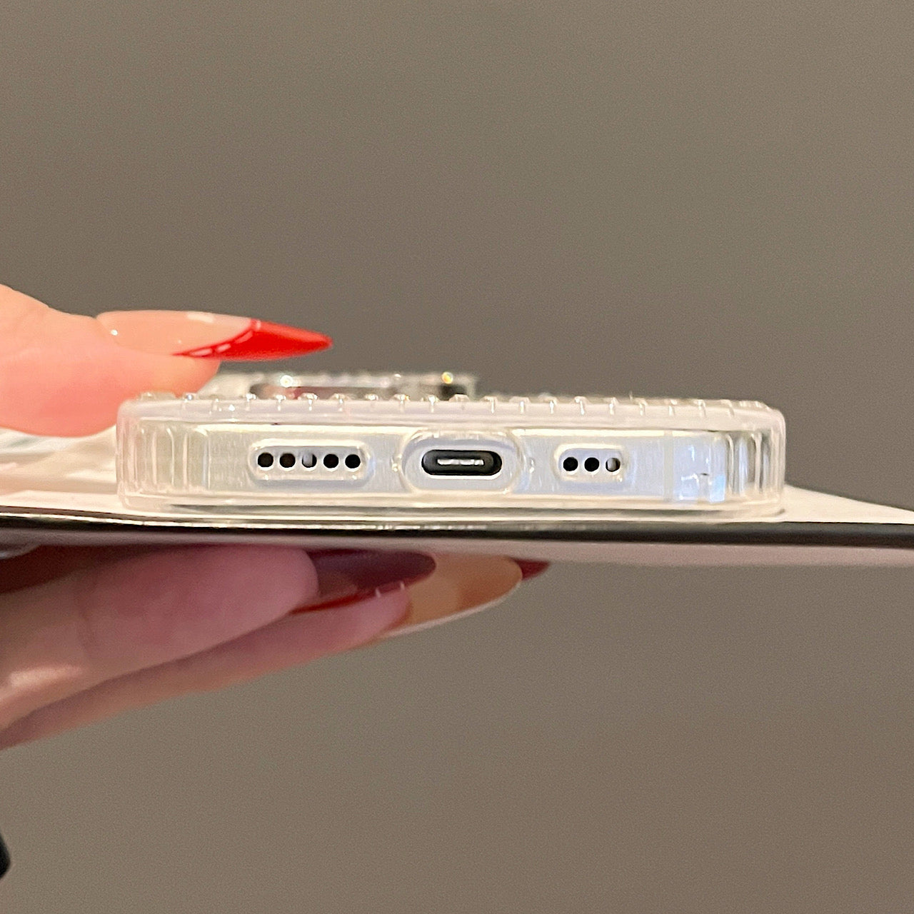 iPhoneケース おしゃれ リボン 耳付き カメラ周り 透明 クリア スマホケース