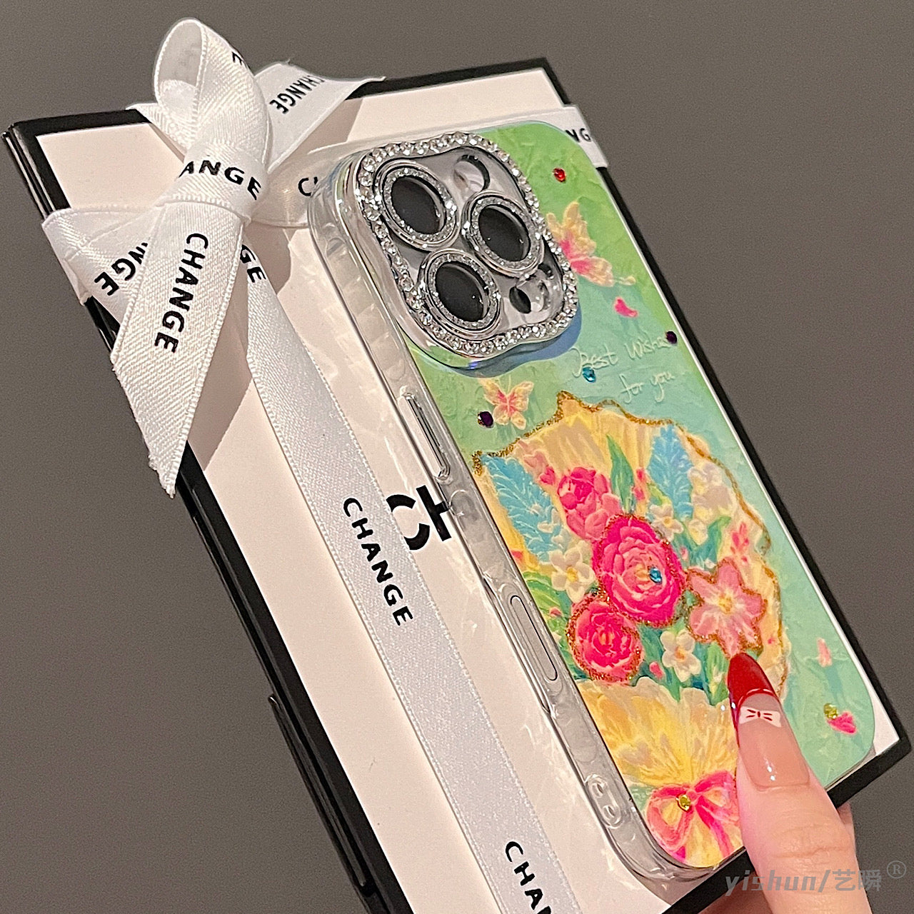 iPhoneケース かわいい フラワー キラキラ カメラ保護付き スマホケース