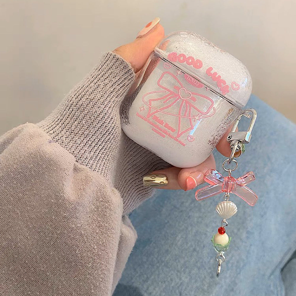 AirPodsケース ピンク リボン かわいい ホワイト AirPods proケース