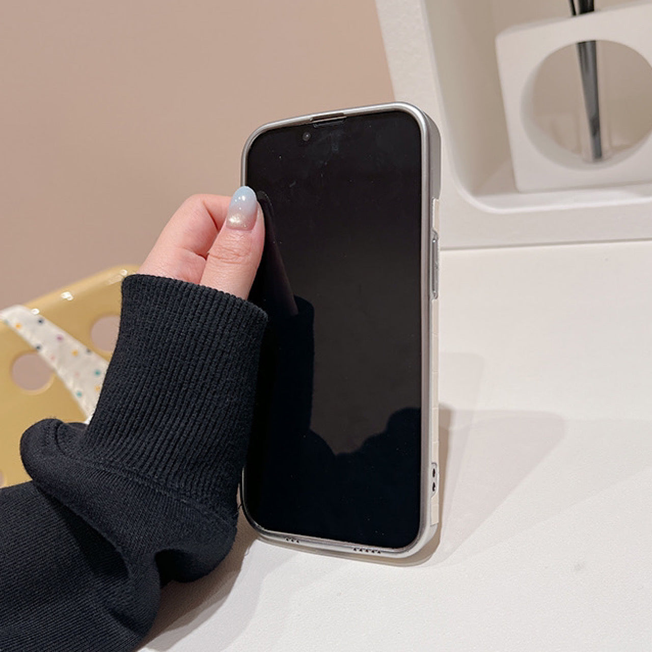 iPhoneケース おしゃれ キラキラ 立体 リボン ホワイト スマホケース