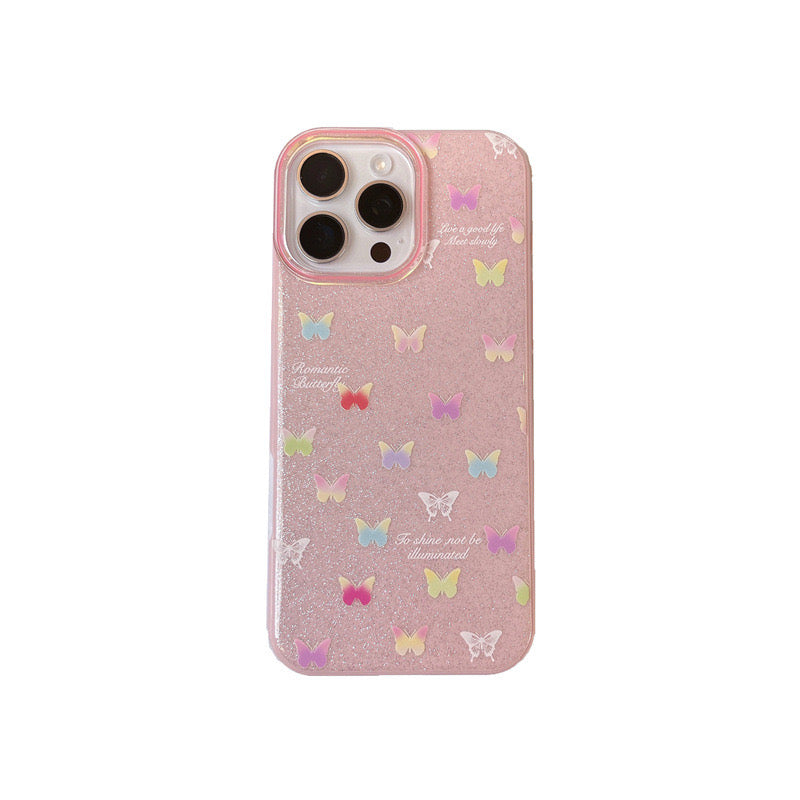 iPhoneケース おしゃれ カラフル 立体 蝶々 ピンク スマホケース