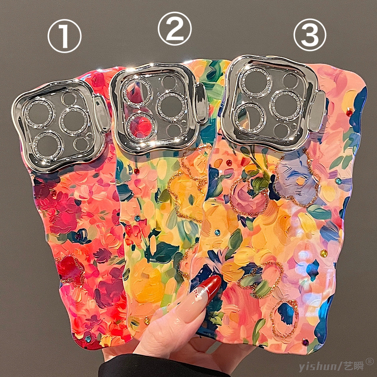 iPhoneケース おしゃれ 絵の具風 カラフル フラワー スタンド付き スマホケース