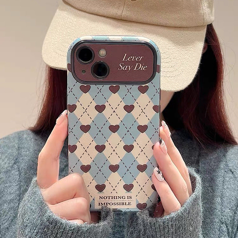 iPhoneケース カメラ保護付き ハート アーガイル かわいい スマホケース