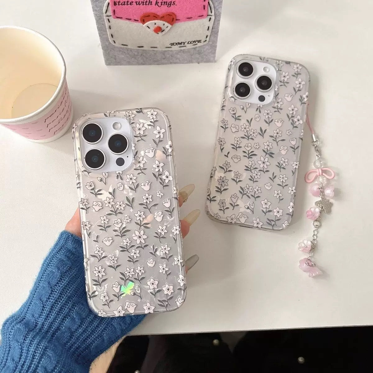 iPhoneケース おしゃれ ホワイト フラワー スマホケース