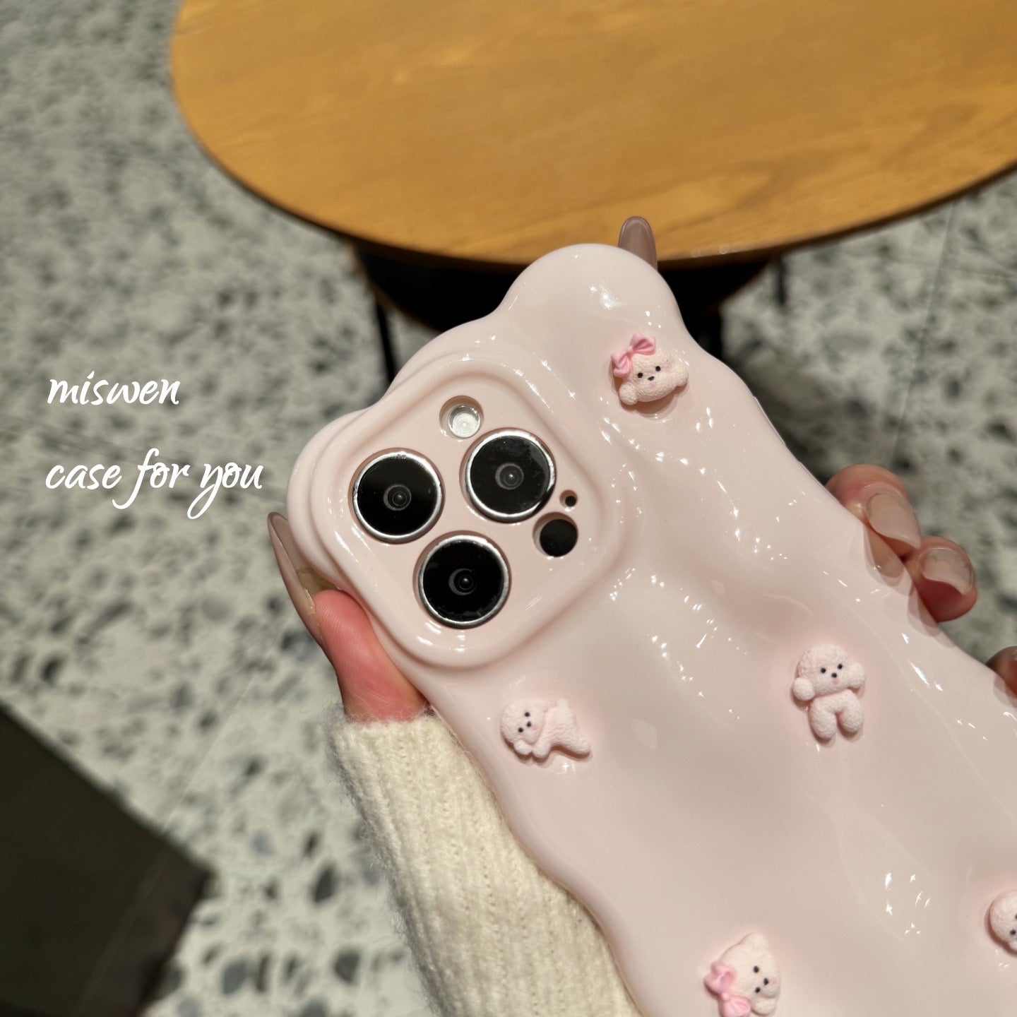 iPhoneケース かわいい ピンク 立体 子犬 凸凹 スマホケース