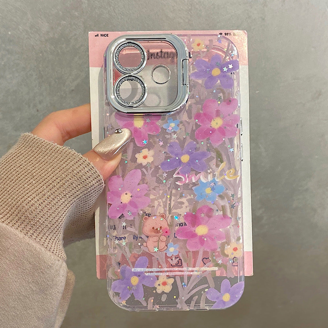 iPhoneケース おしゃれ カラフル フラワー スタンド付き スマホケース