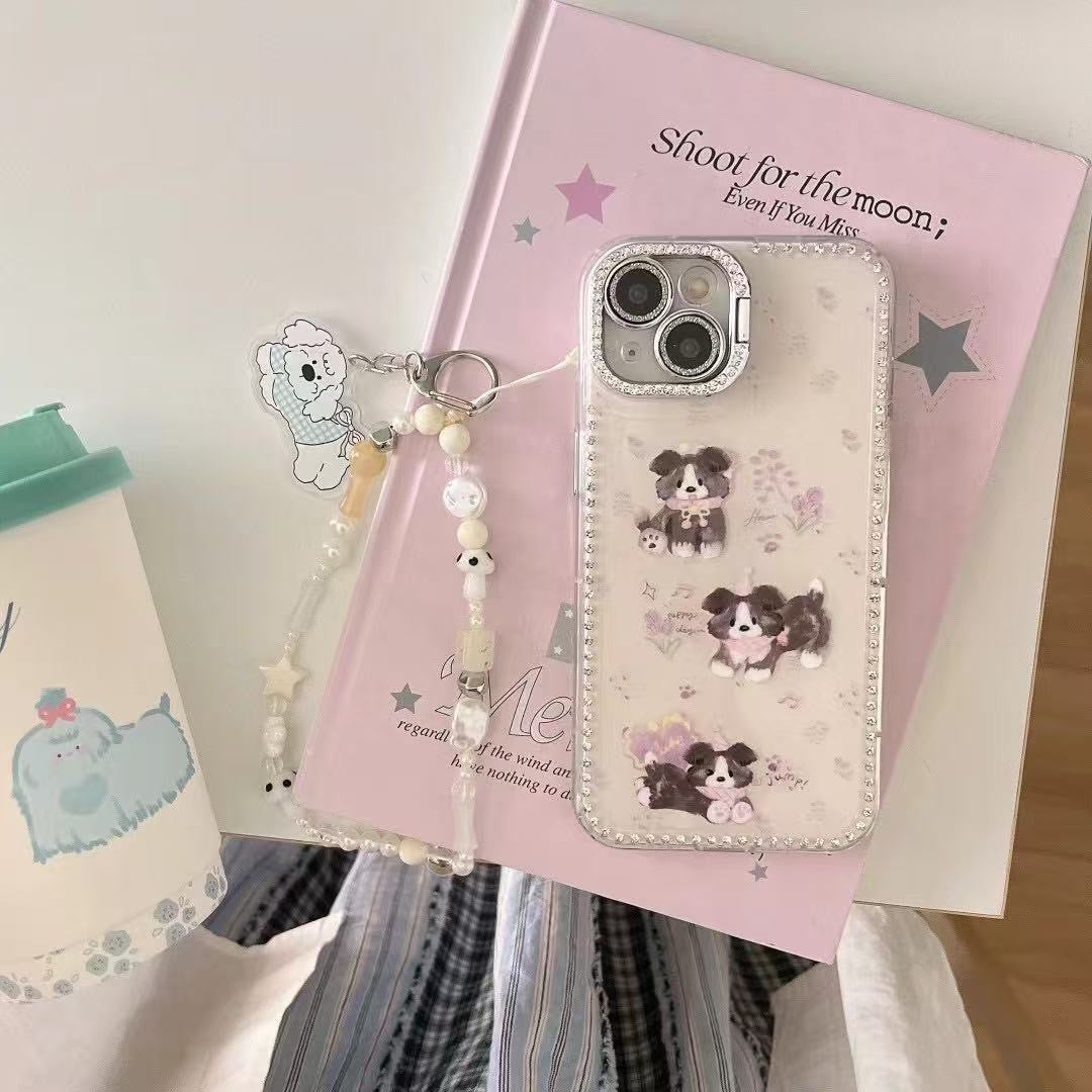 iPhoneケース かわいい 子犬 キラキラ スタンド付き スマホケース